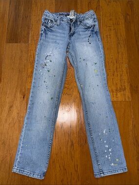 Mudd Light Blue Jeans with Multicolored Paint Splatter, girls 10